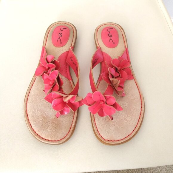 B.O.C. -  by Born, Floral Red /Coral Thong Sandal, 9 M - Picture 1 of 4